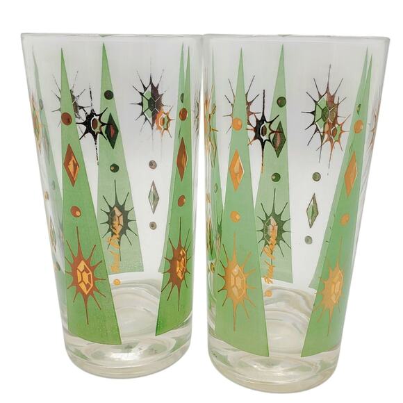 Fred Press Glass Tumblers Atomic Burst Cocktail MCM Pastel Mint Green Highball - Picture 7 of 7